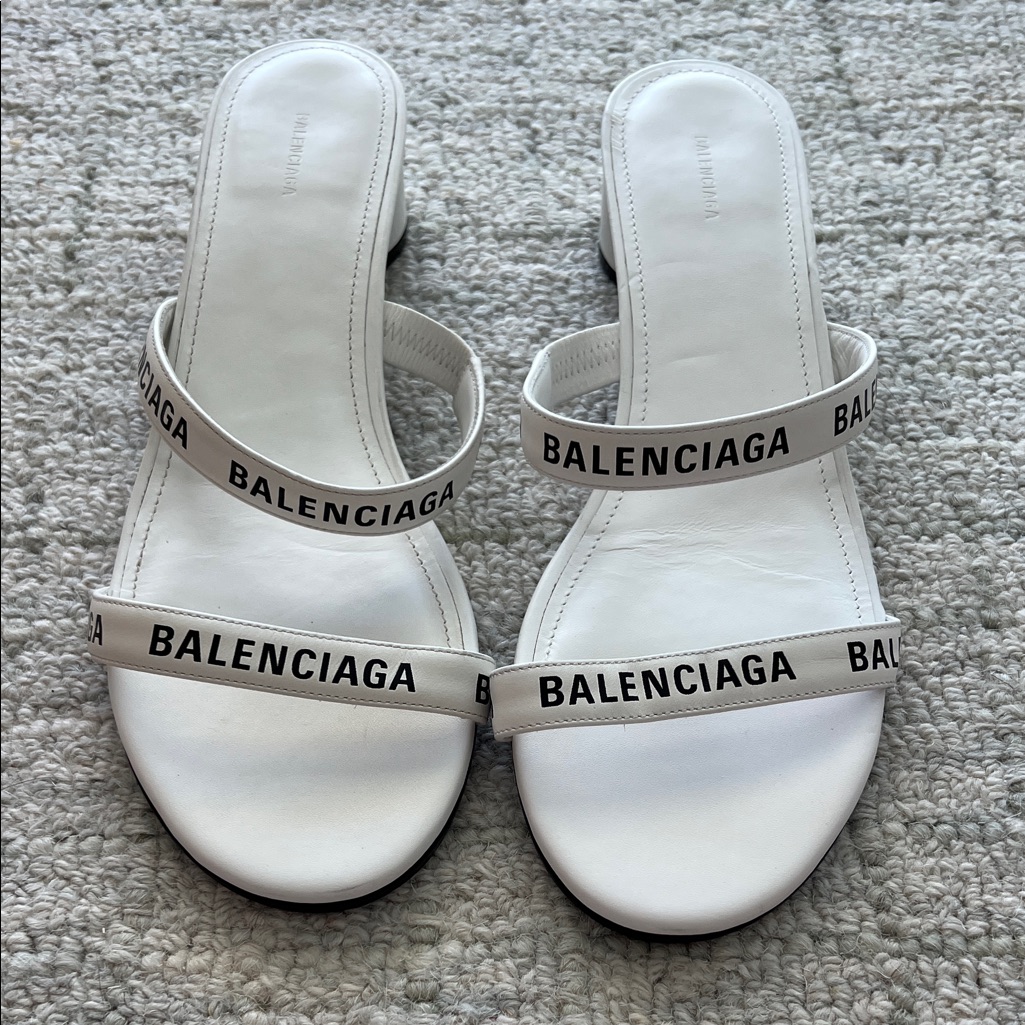 Balenciaga White Logo Strap Sandals